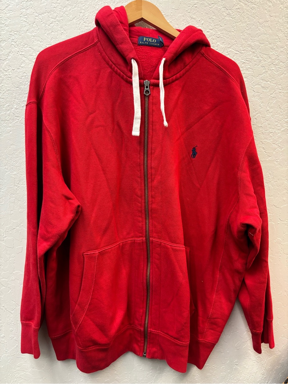 Polo Ralph Lauren Red Full Zip Hoodie Jacket Hood Cotton Men SZ 2xb